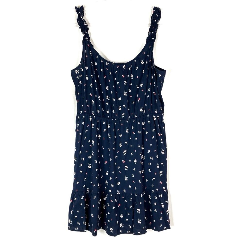 Banana Republic Factory Navy Blue Floral Cotton Blend Mini Dress Womens Large